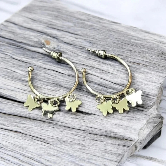 Silver Plated Dangle Butterfly Hoop Earrings - Picture 3 of 4